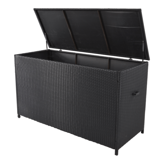 Kussenbox zwart wicker, lengte 165 cm, breedte 67 cm, hoogte 95 cm