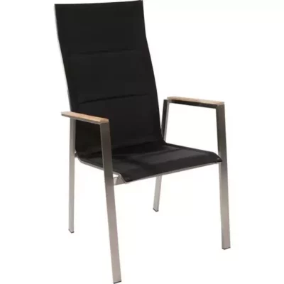 Stapelstoel hoge rug Marmaris RVS zwart, Set van 4 stoelen