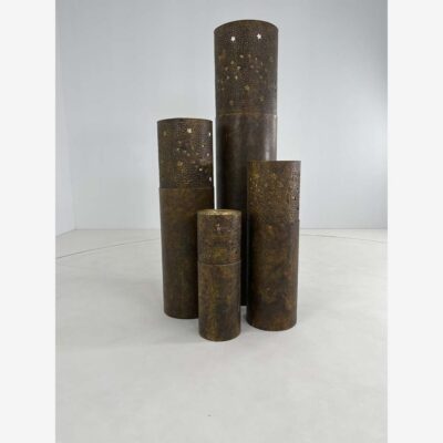 Windlicht zuil bruin/goud Set van 4 stuks