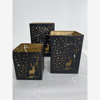 Windlicht E zwart/goud Set van 3 stuks