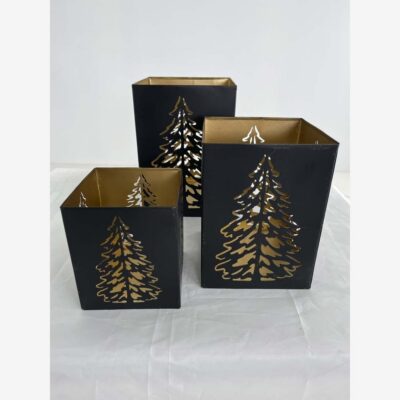 Windlicht F zwart/goud Set van 3 stuks