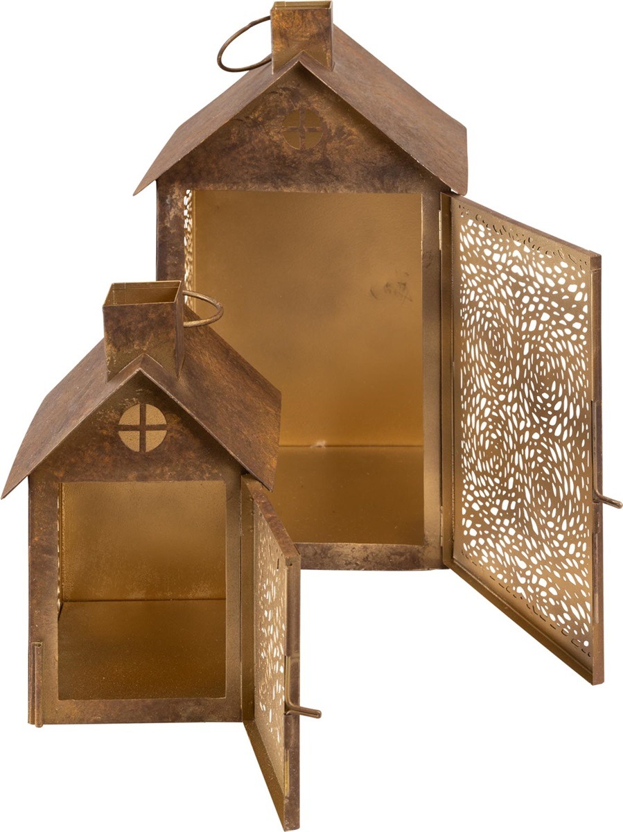 Lantaarn Spot Birdhouse brown antique Set van 2 stuks